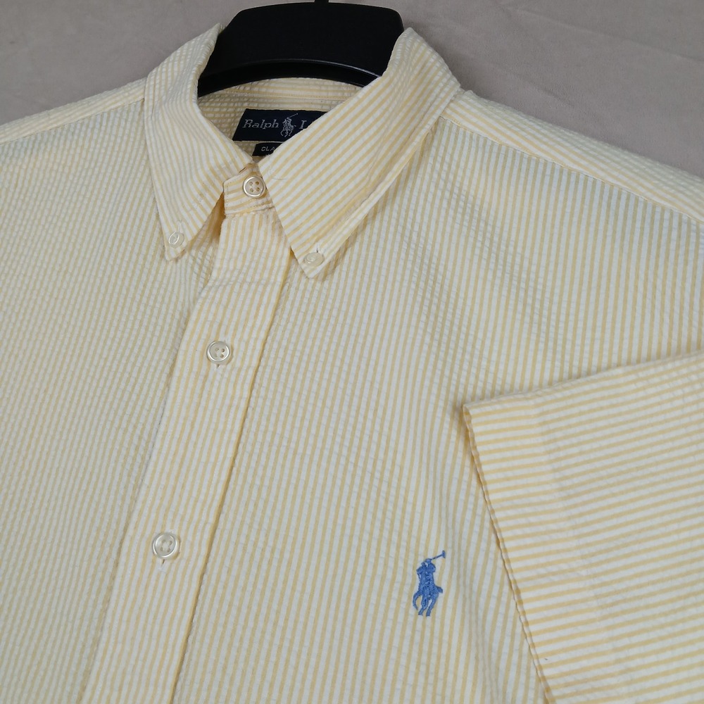 Vintage Polo Ralph Lauren Large Mens Shirt Seersucker 26x29 **Fits A XXL **